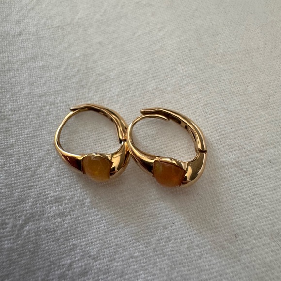 14k gold hoops with Australian Opal - Picture 2 of 2